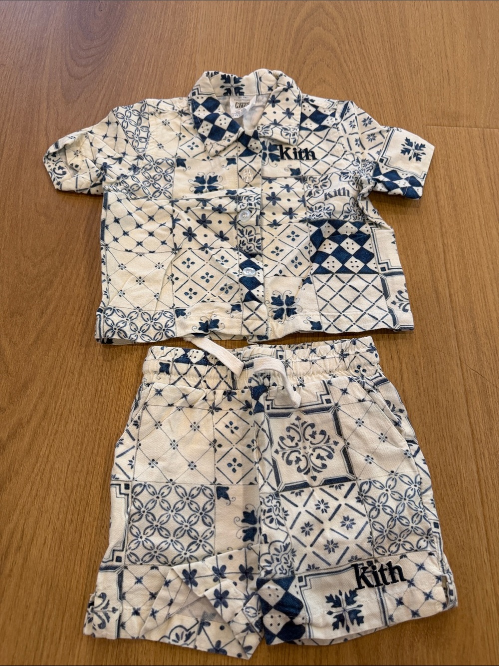 Kith Kids White and Blue Patchwork Short and Shirt set